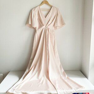 Lovers and Friends Blush Pink Empire Wiast Butterfly Sleeve Front Slit Dress